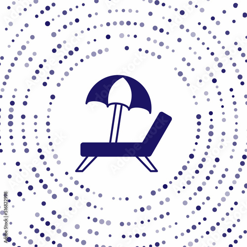 Blue Sunbed icon isolated on white background. Beach umbrella and Sun lounger. Abstract circle random dots. Vector