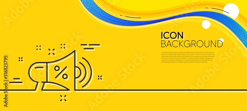 Sale megaphone line icon. Abstract yellow background. Discount shopping sign. Clearance symbol. Minimal sale megaphone line icon. Wave banner concept. Vector