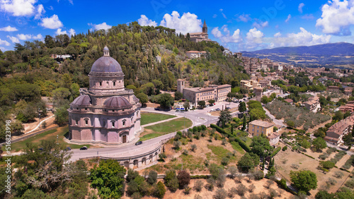 Fototapeta Naklejka Na Ścianę i Meble -  Todi - medieval historic town of Umbria. Aerial veiw of famous Basilica Consolazione. Italy travel and landmarks