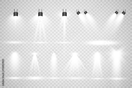 White scene on with spotlights. Vector illustration. 