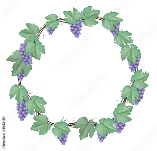 Watercolor grape with leaves  branch clipart wreath for baby shower  greeting card