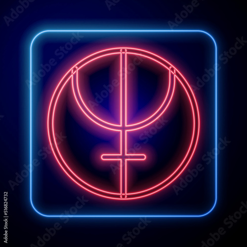 Glowing neon Neptune planet symbol icon isolated on black background. Astrology, numerology, horoscope, astronomy. Vector