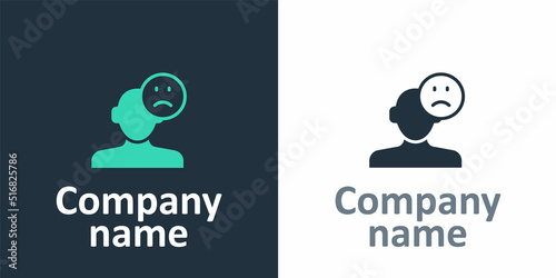 Logotype Sad and depressed man, bad mood icon isolated on white background. Logo design template element. Vector