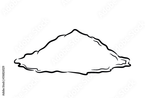 Line drawing of a pile of loose powder. Black outline of a serving of spices in a sketch style. Isolated vector illustration.