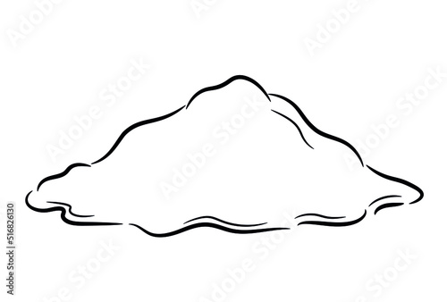 Line drawing of a heap of loose powder. Black soft outline of a handful of spices in a sketch style. Isolated vector illustration.