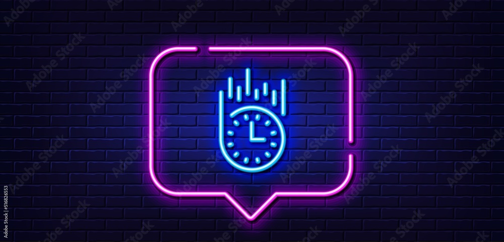 Neon light speech bubble. Fast delivery line icon. Time sign. Neon light background. Fast delivery glow line. Brick wall banner. Vector Neon light speech bubble. Fast delivery line icon. Time sign. Neon light background. Fast delivery glow line. Brick wall banner. Vector