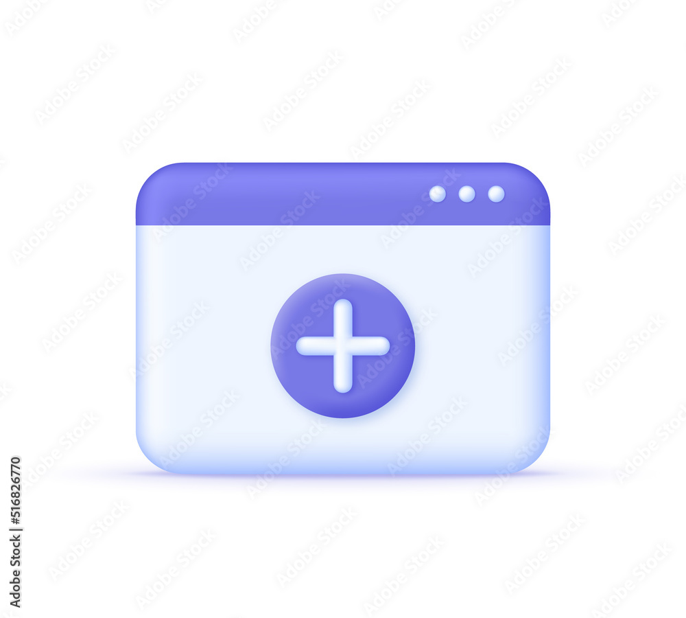 3D Add new document isolated on white background. Page plus icon. Can be used for many purposes.