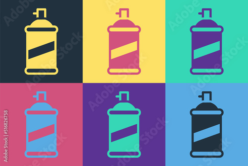 Pop art Paint spray can icon isolated on color background. Vector