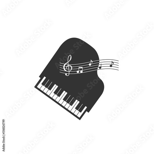 Grand piano icon silhouette on white background, vector illustration