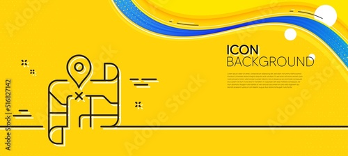Map line icon. Abstract yellow background. Road trip sign. Journey route distance symbol. Minimal map line icon. Wave banner concept. Vector