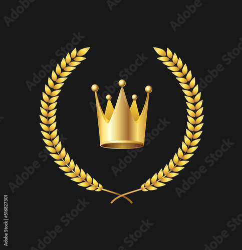 Realistic Detailed 3d Golden Crown and Laurel Wreath. Vector