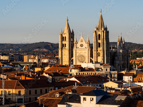 View of the gothic cathedral of Santa María, León, Spain. 