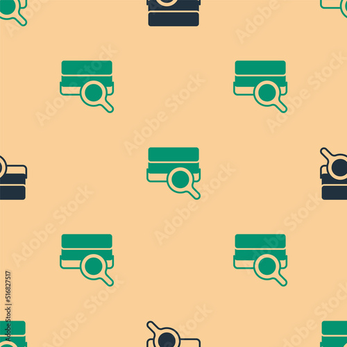 Green and black Agricultural soil test and results icon isolated seamless pattern on beige background. Digital soil analysis. Vector