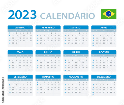 Vector template of color 2023 calendar - Brazilian version