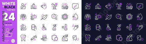 Dont touch, Vaccine message and Coronavirus line icons for website, printing. Collection of Wash hand, Medical mask, Medical cleaning icons. Water drop, Alcohol addiction, Shields web elements. Vector