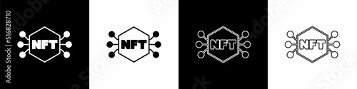 Set NFT Digital crypto art icon isolated on black and white background. Non fungible token. Vector