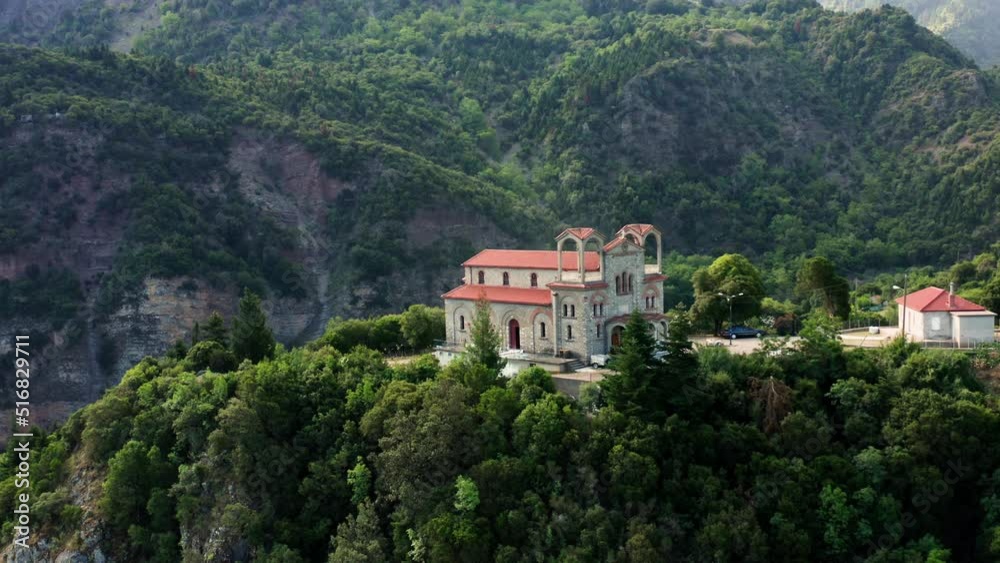 Aerial drone shot of Greek orthodox church in the mountains in Central Greece. Aerial drone shot of Greek orthodox church in the mountains in Central Greece.