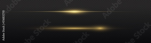 Glowing gold line, horizontal light rays, flash