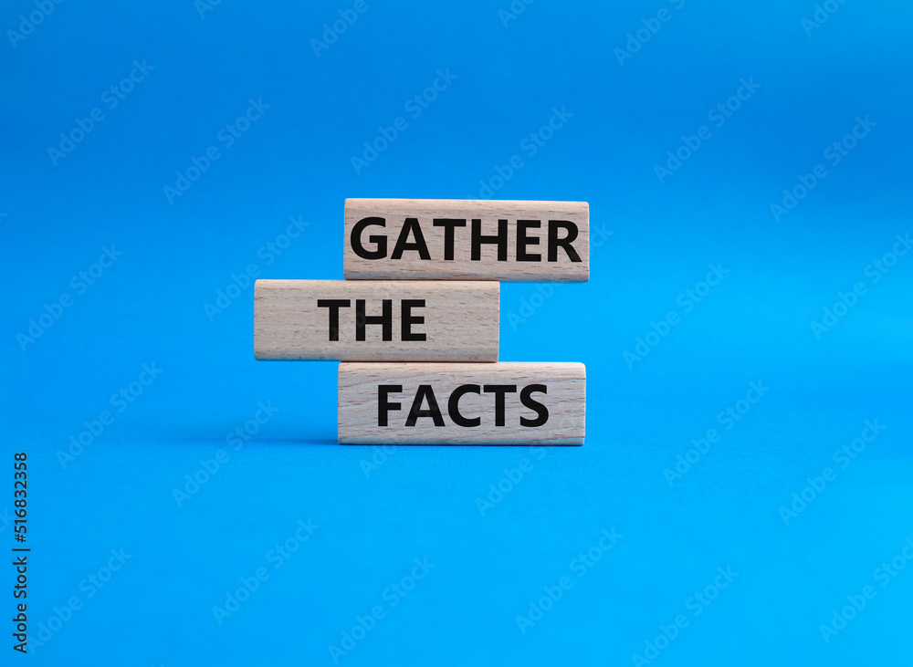 Gather the facts symbol. Wooden blocks with words Gather the facts. Beautiful blue background. Business and Gather the facts concept. Copy space. Gather the facts symbol. Wooden blocks with words Gather the facts. Beautiful blue background. Business and Gather the facts concept. Copy space.