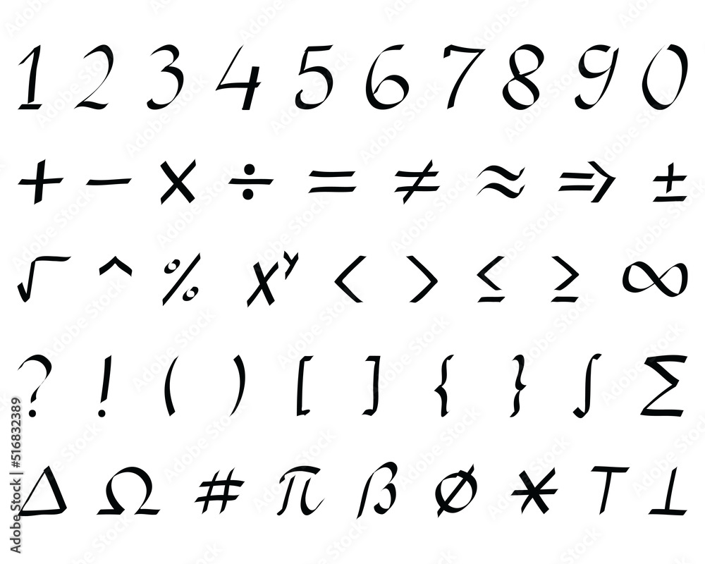 Set of black mathmetical signs hand drawing on white background Set of black mathmetical signs hand drawing on white background