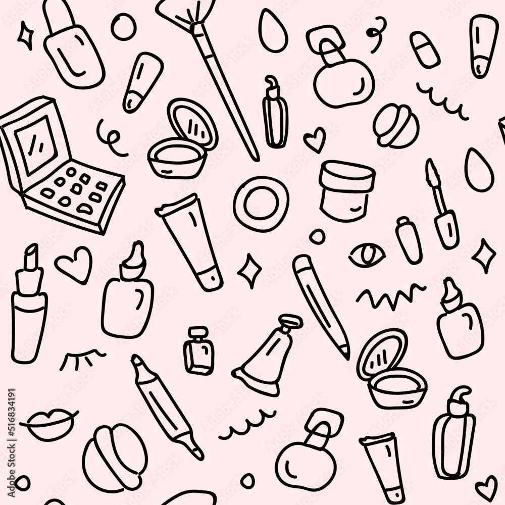 seamless pattern with cosmetics and accessories seamless pattern with cosmetics and accessories
