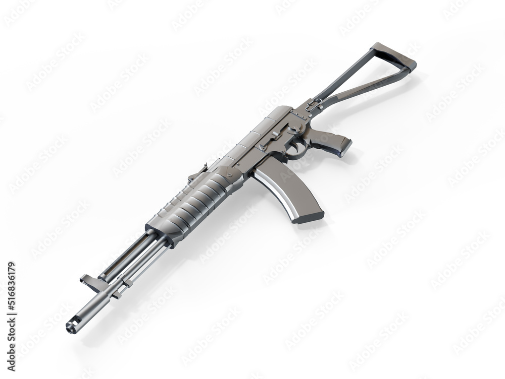 Assault rifles - low angle closeup shot 3d render Assault rifles - low angle closeup shot 3d render