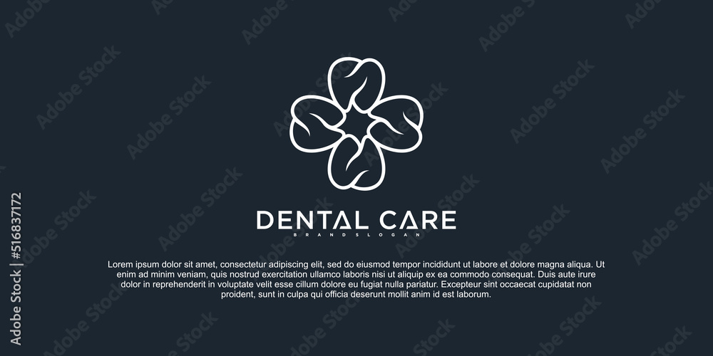 Minimalist dental care logo design with creative line art style Premium vektor