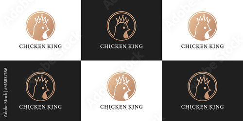 Creative chicken king logo with gold gradient colour style Premium Vektor