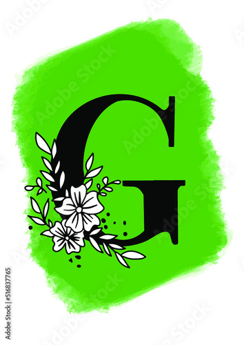 Logo de brocha con letra G y flores