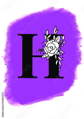 Logo de brocha con letra H y flores