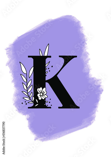 Logo de brocha con letra K y flores