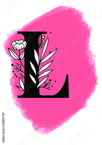 Logo de brocha con letra L y flores