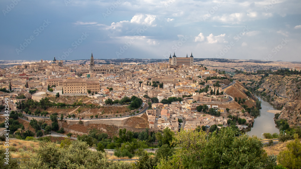 Panoramic view of the city of Toledo and the Tajo river, Spain