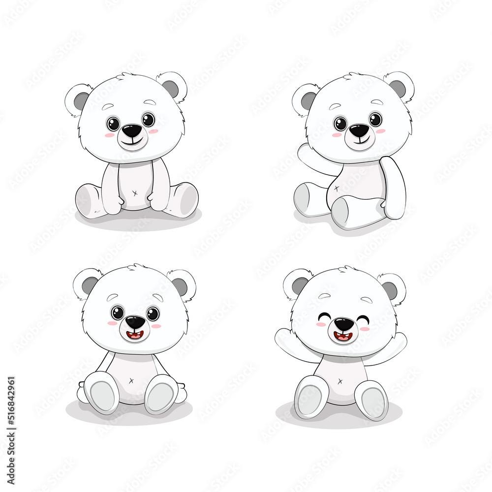 Set of cute cartoon polar bear. Vector illustration Set of cute cartoon polar bear. Vector illustration
