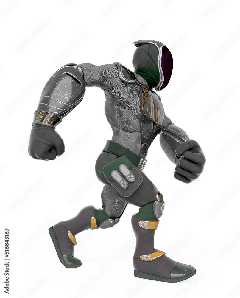 future astronaut cartoon is walking like a boss side view