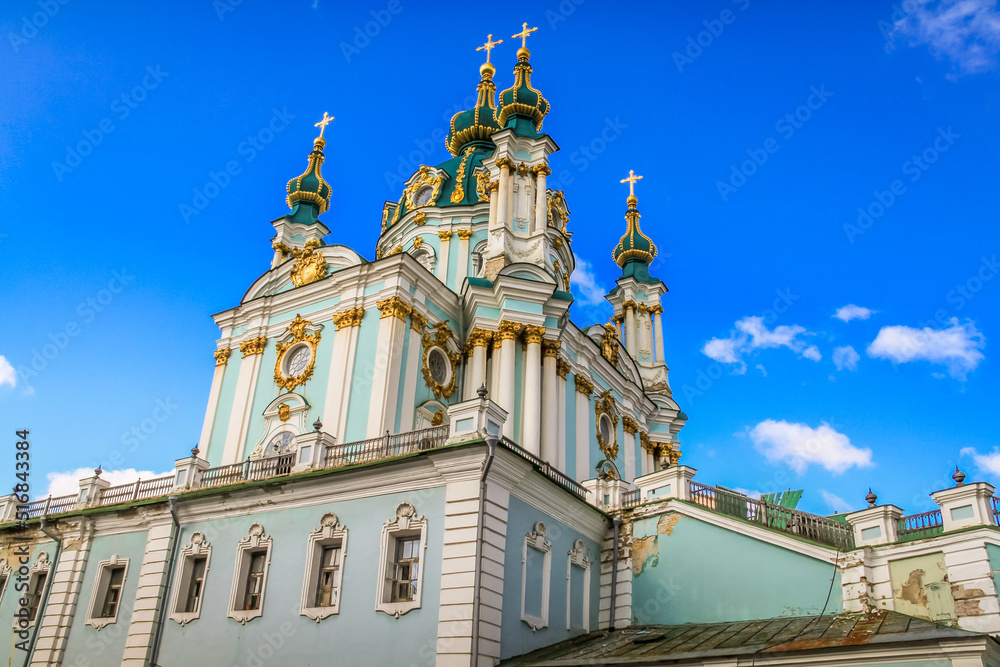 St. Andrew's Orthodox Church in Kyiv at sunny day - Ukraine