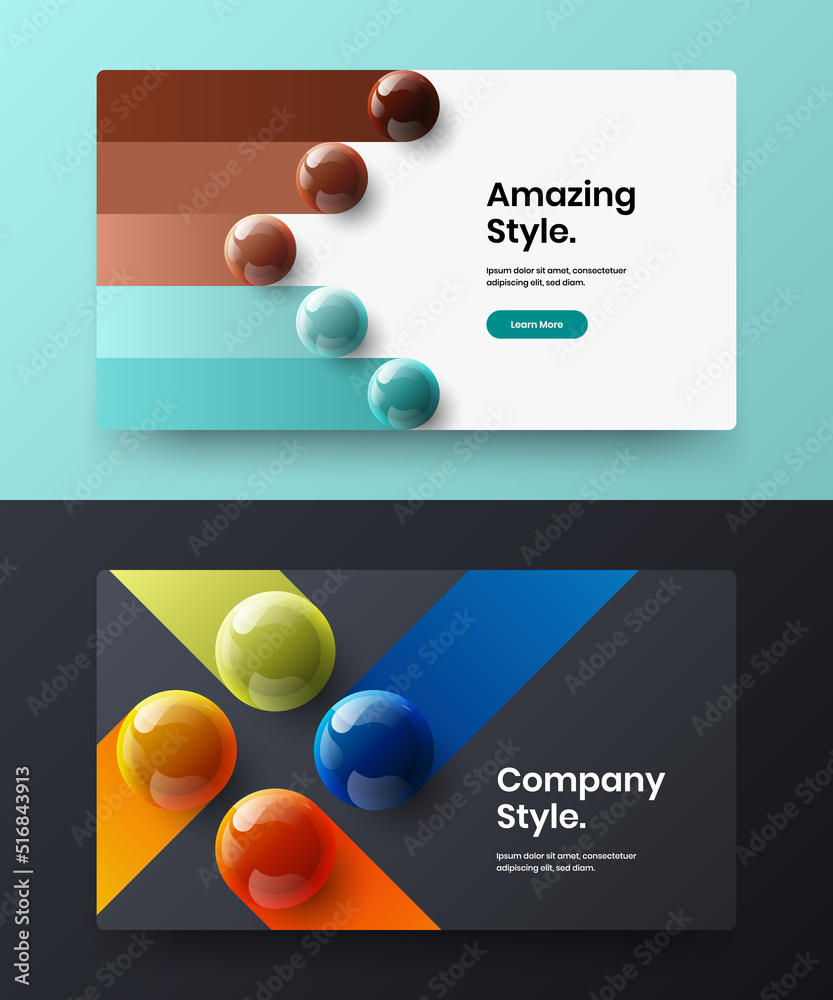Vivid banner design vector layout collection. Geometric realistic spheres presentation illustration bundle. Vivid banner design vector layout collection. Geometric realistic spheres presentation illustration bundle.