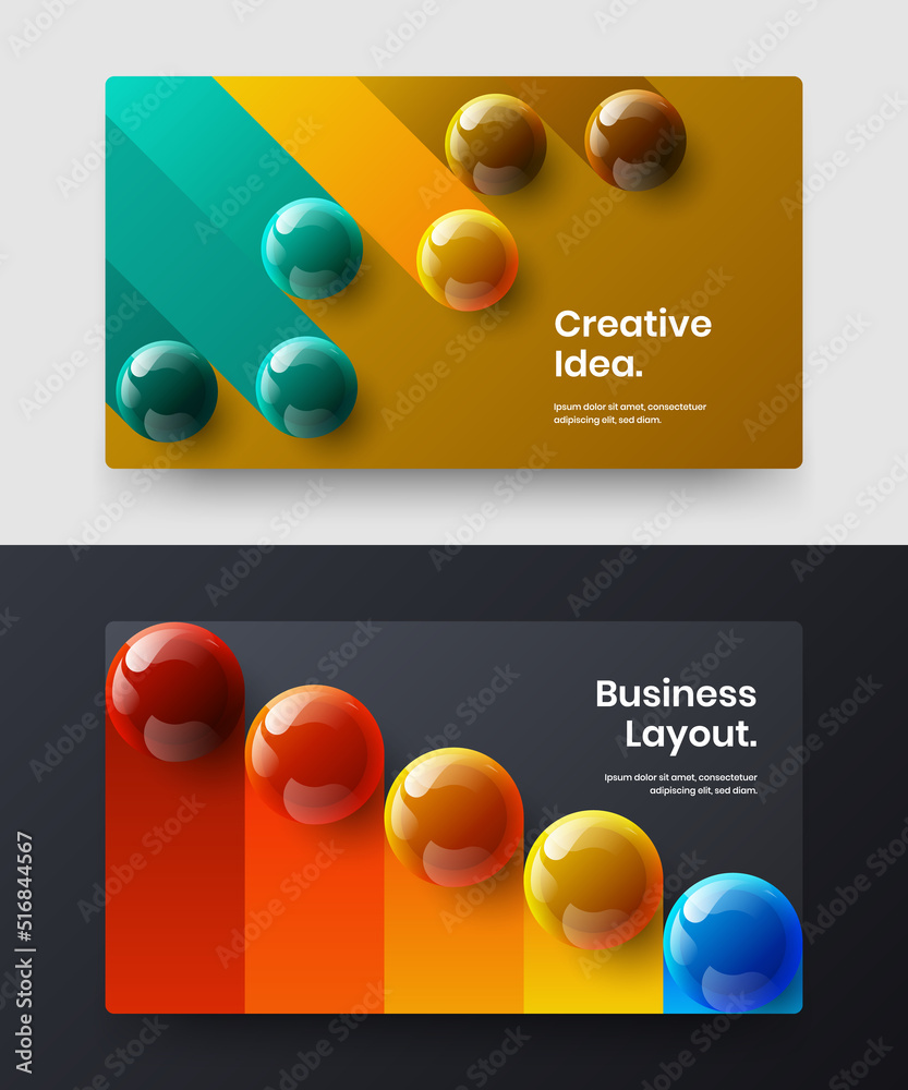 Geometric 3D balls poster template bundle. Bright cover vector design layout composition.