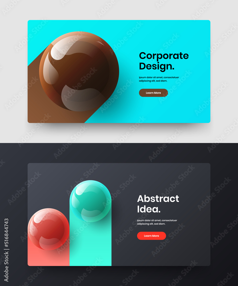 Fototapeta premium Creative 3D balls site screen illustration bundle. Amazing pamphlet vector design layout collection.