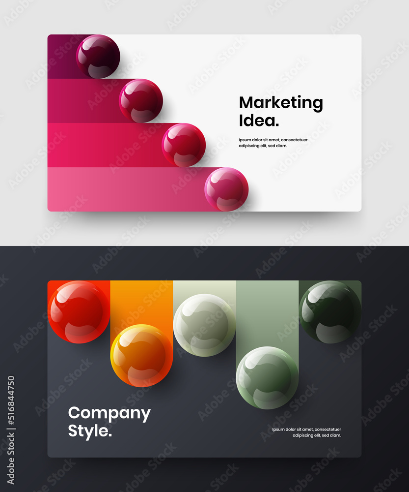 Isolated realistic spheres handbill template composition. Bright site design vector concept collection.