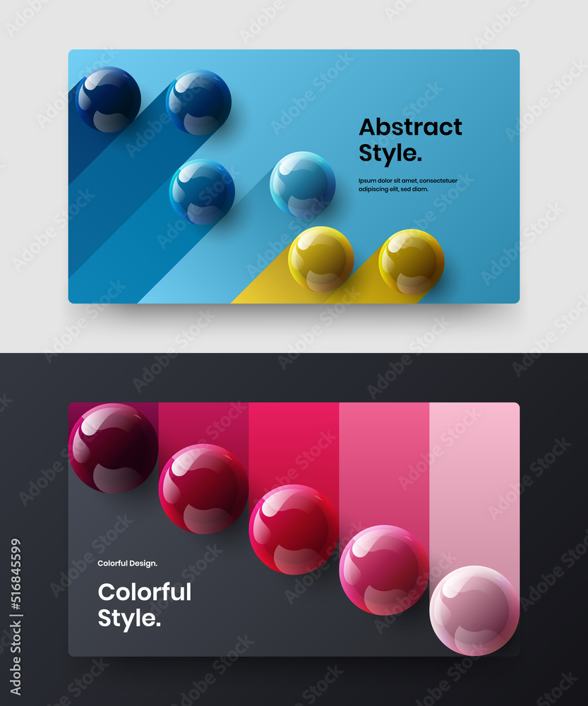 Clean catalog cover design vector concept set. Simple realistic spheres booklet template bundle.