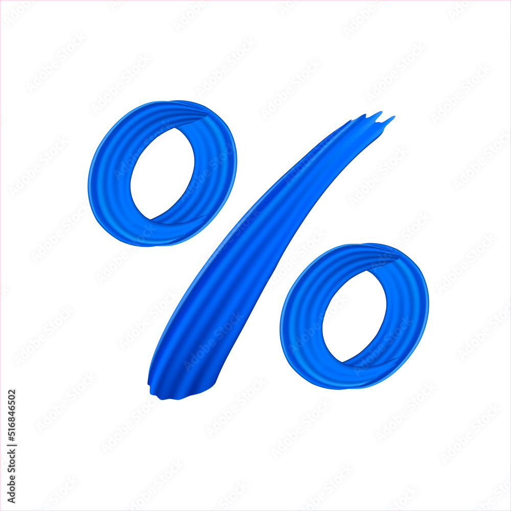 Blue percent sign of realistic blue paint brush strokes. Hand drawn isolated on a white background. Percent sign written smears by deep blue paint. Blue percent sign of realistic blue paint brush strokes. Hand drawn isolated on a white background. Percent sign written smears by deep blue paint.