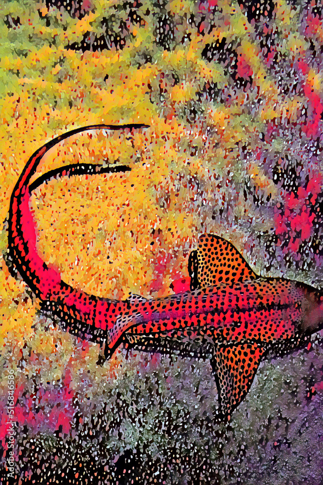 Zebra Shark (Stegostoma Fasciatum) swimming in clear water with a sandy