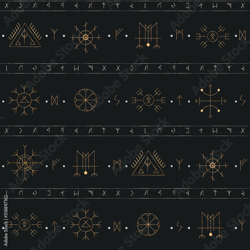 Gold viking border. Seamless pattern