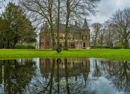 Kasteel castle on a lake side in Keukenhof garden, Netherlands