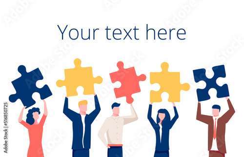 Business concept. Team metaphor Office Worker. People connecting puzzle elements. Vector illustration flat design style
