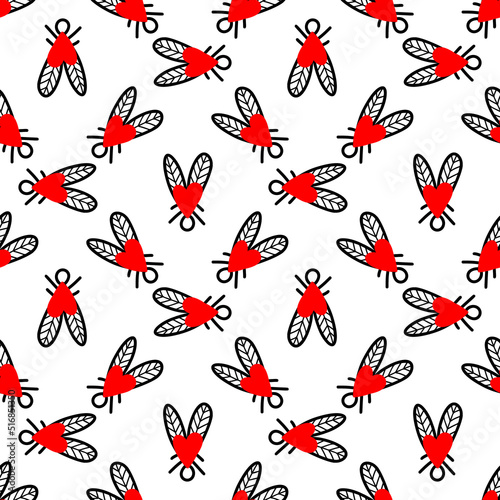 Seamless background with heart-shaped flies. Vector illustration