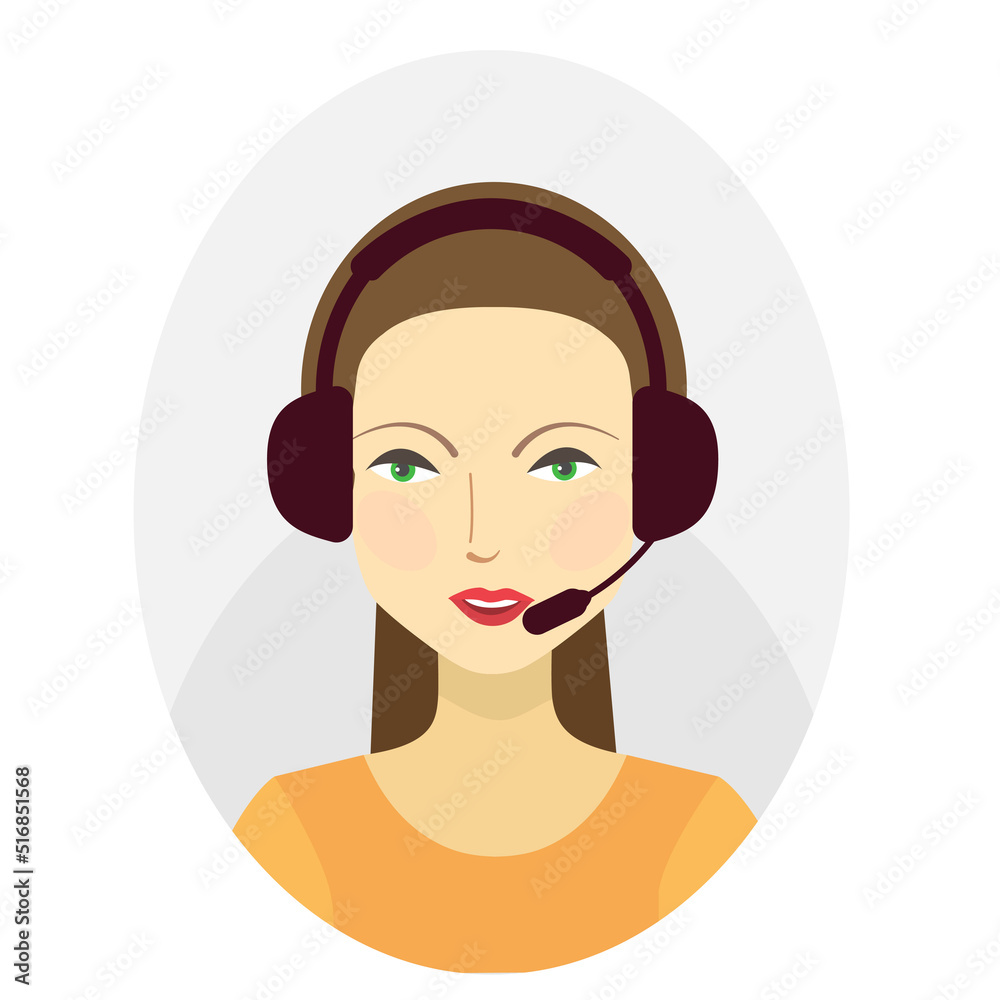 Woman with headphones and microphone in call center Woman with headphones and microphone in call center