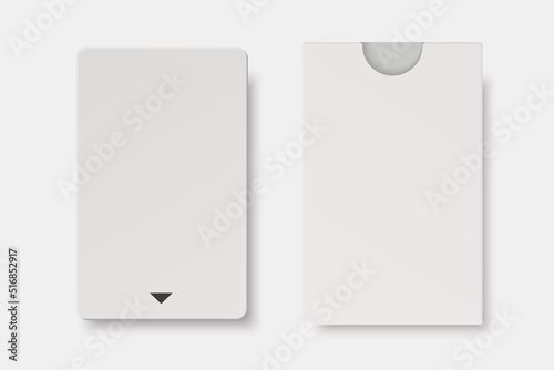 Vector 3d Realistic Blank White Guest Room Standard Plastic Keycard and Paper Case, Cover, Wallet Isolated. Design Template of Hotel Room Plastic Key Card for Mockup, Branding. Front View