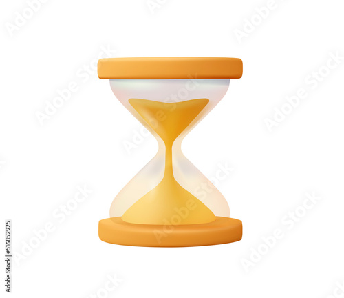 3D Clock icons, Time icon symbol vector. Golden hourglass isolated on white background. Vintage sandglass, sand inside